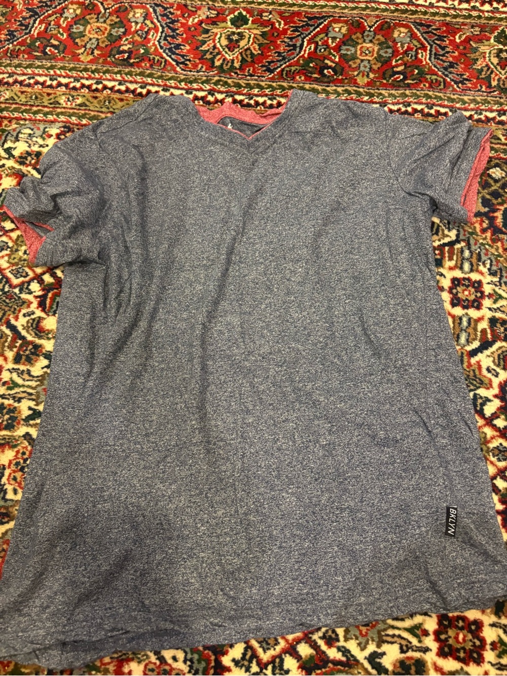 Brooklyn Cloth Heathered Blue V-Neck Short Sleeve with Red Trim